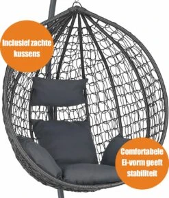 Bircim Hangstoel Ei/Egg-Vorm Met Dikke Kussens - Voor Binnen En Buiten - Incl. Standaard, Onderstel & Kussens - Antraciet -Tuinmeubilair Verkoopwinkel 1027x1200