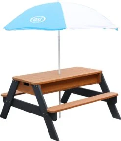 AXI Nick Zand & Water Picknicktafel In Antraciet/Bruin - Parasol Blauw/Wit - Picknick Tafel Voor Kinderen Van Hout -Tuinmeubilair Verkoopwinkel 1031x1200