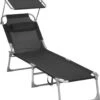 Ligstoel Met Hoofdsteun En Zon Bescherming Verstelbare Rugleuning Inklapbaar Donker Grijs Ligbed Tuin