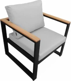 Loungeset 5 Plaatsen Van Aluminium En Eucalyptus – NAZCA – Antraciet Structuur, Lichtgrijs Kussens -Tuinmeubilair Verkoopwinkel 1045x1200 2