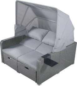 Polyrattan Patio Rieten Meubels Set Voor 2 Personen-Outdoor Rattan Sofa Set Met Intrekbare Luifel-lounge Bank-PE Rotan Loveseat Voor Achtertuin Veranda Tuin Zwembad Balkon-grijs -Tuinmeubilair Verkoopwinkel 1067x1200