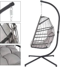 Pro Garden Lowander Hangstoel Egg 191x126x126- Schommelstoel Met Rattan Cocoon En Robuust Stalen Standaard Incl. Kussens - Volledig Inklapbaar - Lichtgrijs -Tuinmeubilair Verkoopwinkel 1069x1200