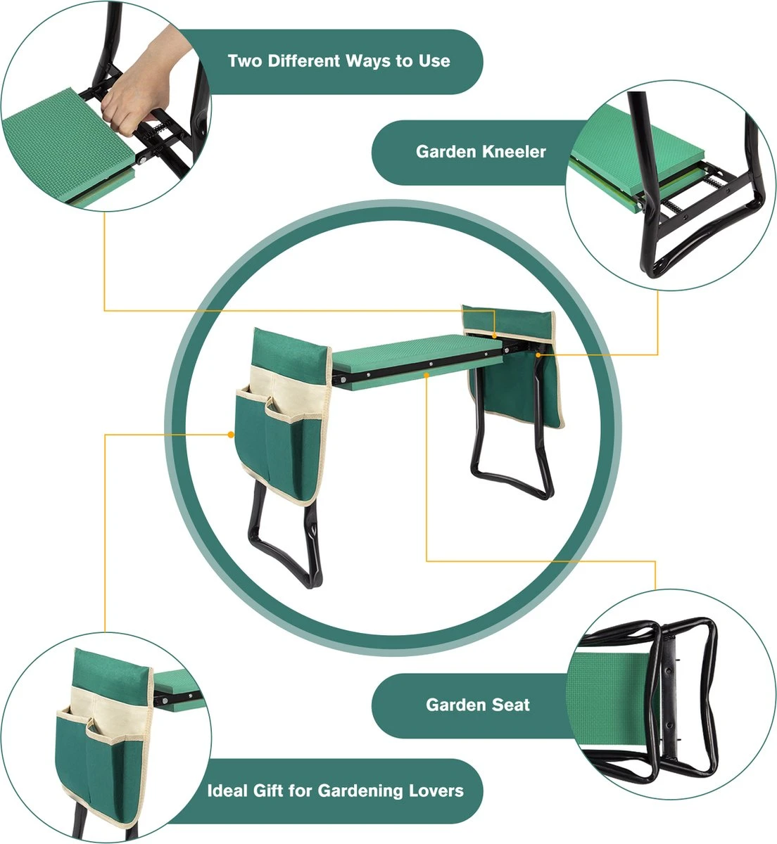 Uten - Kniebankje Tuin - Knie Steun - Tuinkruk Inklapbaar - Kniesteun Tuinieren - Kniekussen - Tot 150 Kg - Groen 3 Uten - Kniebankje Tuin - Knie Steun - Tuinkruk Inklapbaar - Kniesteun Tuinieren - Kniekussen - Tot 150 Kg - Groen - Afbeelding 3