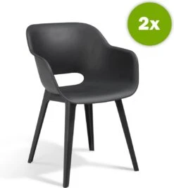 Allibert Akola Tuinstoelen - 2 Stuks -56,5x55x80cm - Donkergrijs -Tuinmeubilair Verkoopwinkel 1115x1200