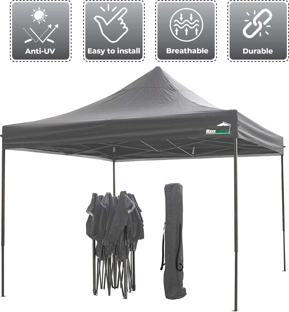 MaxxGarden Easy-up Partytent - 3x3m - Standaard - Waterdicht - Opvouwbaar - Inclusief Draagtas - Antraciet 5 MaxxGarden Easy-up Partytent - 3x3m - Standaard - Waterdicht - Opvouwbaar - Inclusief Draagtas - Antraciet - Afbeelding 5