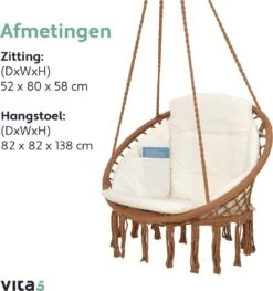 Vita5 Macramé Hangstoel - Voor Binnen En Buiten - Zonder Standaard - Incl. Kussen, Boekenvak En Beschermhoes - Tot 150kg - Bruin/Beige 18 Vita5 Macramé Hangstoel - Voor Binnen En Buiten - Zonder Standaard - Incl. Kussen, Boekenvak En Beschermhoes - Tot 150kg - Bruin/Beige -Tuinmeubilair Verkoopwinkel 1125x1200