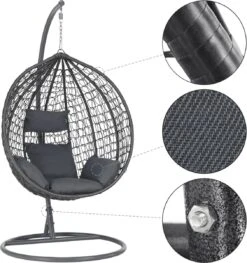 Bircim Hangstoel Ei/Egg-Vorm Met Dikke Kussens - Voor Binnen En Buiten - Incl. Standaard, Onderstel & Kussens - Antraciet -Tuinmeubilair Verkoopwinkel 1129x1200