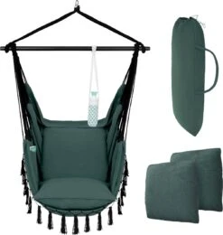 Vita5 XXL Hangstoel | Binnen&Buiten Hangnest | Incl. 2 Kussens En Boekenvak | Volwassenen&Kinderen | Hangmatstoel Tot 225kg | Donkergroen -Tuinmeubilair Verkoopwinkel 1142x1200 2