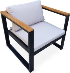 Loungeset 5 Plaatsen Van Aluminium En Eucalyptus – NAZCA – Antraciet Structuur, Lichtgrijs Kussens -Tuinmeubilair Verkoopwinkel 1145x1200 2