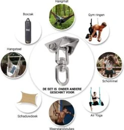 Ophangsysteem - Plafondhaak RVS - Ophanghaak TRX - Hangstoel Buiten - Hangstoel Binnen – Schommelstoel - Schommel - Bokszakken - RVS - 300kg -Tuinmeubilair Verkoopwinkel 1146x1200