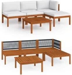 Decoways - 5-delige Loungeset Met Kussens Massief Acaciahout Crèmekleurig -Tuinmeubilair Verkoopwinkel 1157x1200