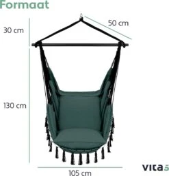 Vita5 XXL Hangstoel | Binnen&Buiten Hangnest | Incl. 2 Kussens En Boekenvak | Volwassenen&Kinderen | Hangmatstoel Tot 225kg | Donkergroen -Tuinmeubilair Verkoopwinkel 1159x1200 1