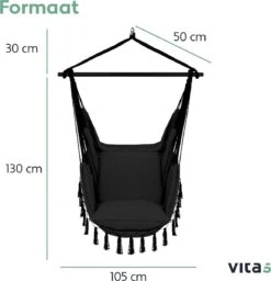 Vita5 XXL Hangstoel - Binnen&Buiten Hangnest - Incl. 2 Kussens En Boekenvak - Volwassenen&Kinderen - Hangmatstoel Tot 225kg - Zwart -Tuinmeubilair Verkoopwinkel 1159x1200 2