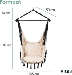 Vita5 XXL Hangstoel | Binnen&Buiten Hangnest | Incl. 2 Kussens En Boekenvak | Volwassenen&Kinderen | Hangmatstoel Tot 225kg | Beige -Tuinmeubilair Verkoopwinkel 1159x1200