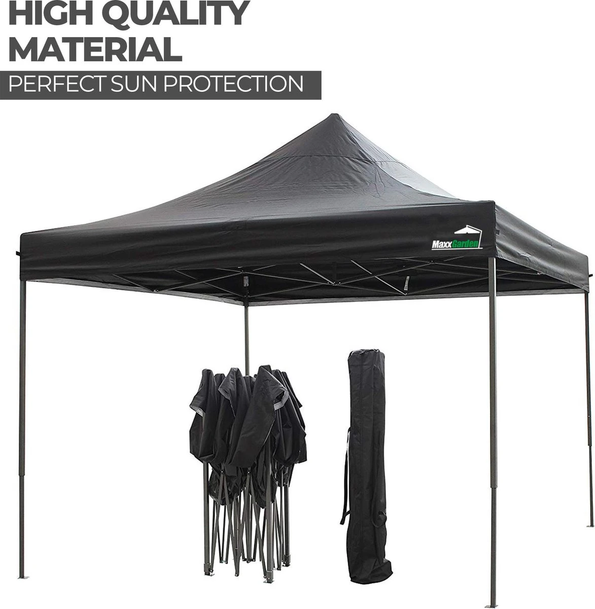 MaxxGarden Easy-up Partytent - 3x3m - Standaard - Waterdicht - Opvouwbaar - Inclusief Draagtas - Zwart 3 MaxxGarden Easy-up Partytent - 3x3m - Standaard - Waterdicht - Opvouwbaar - Inclusief Draagtas - Zwart - Afbeelding 3