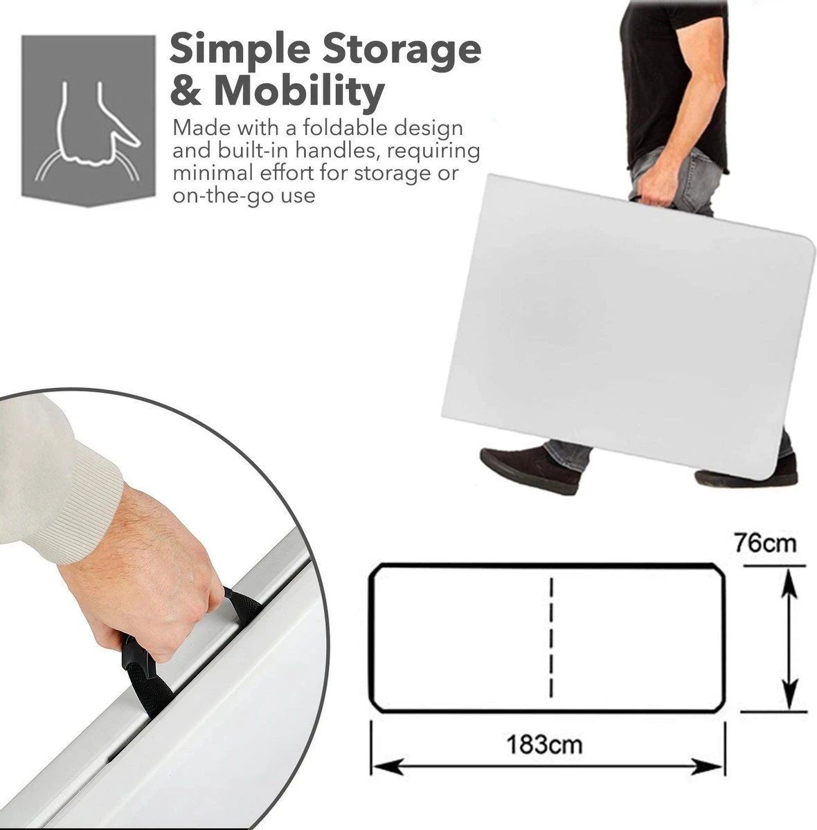 MaxxGarden Vouwtafel - Opvouwbare Kampeer Tafel - Tuin - Camping - Binnen - Weersbestendig - 180 X 74 X 74cm- Wit 7 MaxxGarden Vouwtafel - Opvouwbare Kampeer Tafel - Tuin - Camping - Binnen - Weersbestendig - 180 X 74 X 74cm- Wit - Afbeelding 7