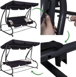 Springos Schommelbank | Linda-Schommel | 3-zits | Waterafstotend | Inclusief 2 Kussens | Verstelbare Luifel | 162 X 200 X 120 Cm | Zwart 25 Springos Schommelbank | Linda-Schommel | 3-zits | Waterafstotend | Inclusief 2 Kussens | Verstelbare Luifel | 162 X 200 X 120 Cm | Zwart -Tuinmeubilair Verkoopwinkel 1186x1200 1