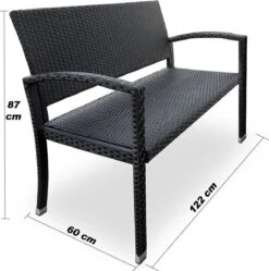 Casaria Polyrattan Tuinbank – 2 Zits UV-bestendig - Zwart -Tuinmeubilair Verkoopwinkel 1190x1200 2