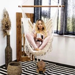 Springos Hangstoel | Binnen & Buiten | Met 2 Kussens | Boekenvak | Ook Voor Kinderen | Belastbaar Tot 150 Kg | Wit -Tuinmeubilair Verkoopwinkel 1198x1200 1