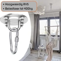 Plafondhaak – Voor Beton En Hout - Hangstoel – Hangmat – Bokszak – RVS – Binnen En Buiten – Ophangsysteem – Ophanghaak – 400KG -Tuinmeubilair Verkoopwinkel 1199x1200