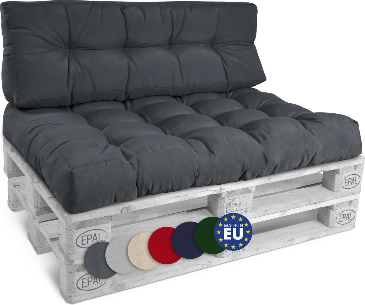 Beautissu Style – Palletkussen Set – 1x Zitkussen 120x80 Cm & 1x Rugkussen 120x40 Cm – Graphiet Grijs 1 Beautissu Style – Palletkussen Set – 1x Zitkussen 120x80 Cm & 1x Rugkussen 120x40 Cm – Graphiet Grijs