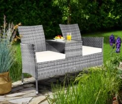 Casaria Polyrattan Tuinbank - Incl. Tafel & Kussens 7 Cm - Grijs -Tuinmeubilair Verkoopwinkel 1200x1013 1