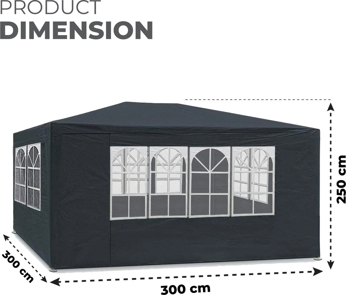 MaxxGarden Partytent - Feesttent Paviljoen - 3x3m - Antraciet 5 MaxxGarden Partytent - Feesttent Paviljoen - 3x3m - Antraciet - Afbeelding 5