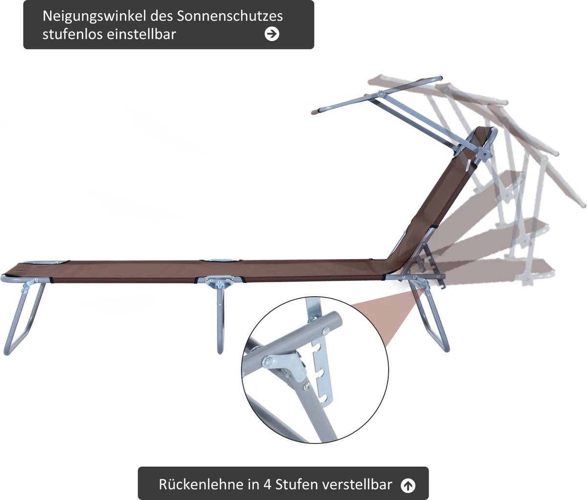 Outsunny Ligstoel Ligbank Voor Buiten Ligstoel Voor Op Het Strand Inklapbaar Met Zonnedak 3 Kleuren 84B-001 2 Outsunny Ligstoel Ligbank Voor Buiten Ligstoel Voor Op Het Strand Inklapbaar Met Zonnedak 3 Kleuren 84B-001 - Afbeelding 2