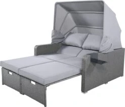 Polyrattan Patio Rieten Meubels Set Voor 2 Personen-Outdoor Rattan Sofa Set Met Intrekbare Luifel-lounge Bank-PE Rotan Loveseat Voor Achtertuin Veranda Tuin Zwembad Balkon-grijs -Tuinmeubilair Verkoopwinkel 1200x1032