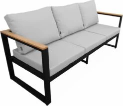Loungeset 5 Plaatsen Van Aluminium En Eucalyptus – NAZCA – Antraciet Structuur, Lichtgrijs Kussens -Tuinmeubilair Verkoopwinkel 1200x1035 1