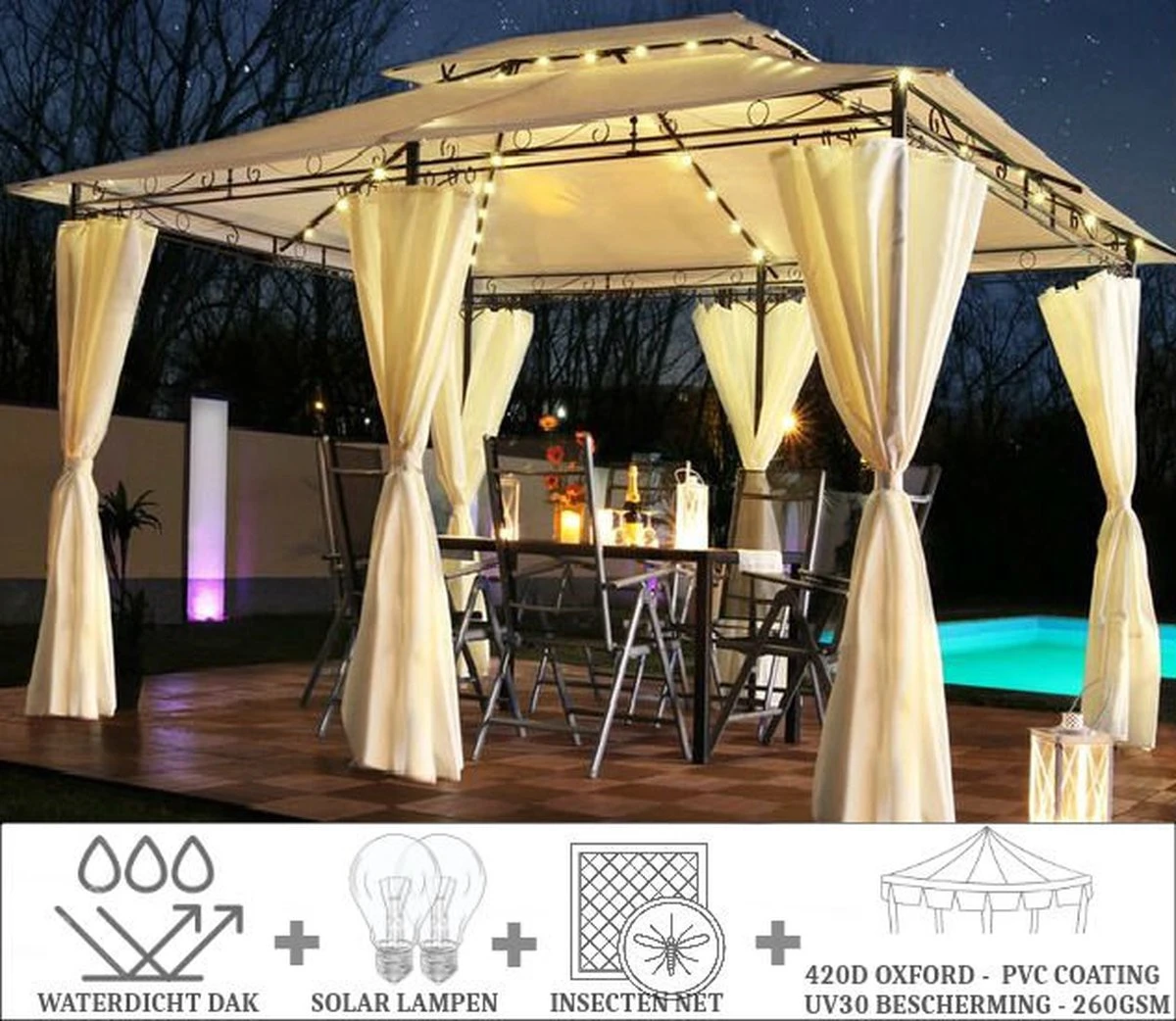 El Jardin - Partytent - 4x3 - Waterdicht Dak - Wanden - Beige Paviljoen 2 El Jardin - Partytent - 4x3 - Waterdicht Dak - Wanden - Beige Paviljoen - Afbeelding 2