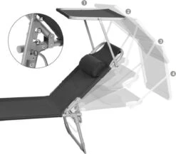 Ligstoel Met Hoofdsteun En Zon Bescherming Verstelbare Rugleuning Inklapbaar Donker Grijs Ligbed Tuin -Tuinmeubilair Verkoopwinkel 1200x1055
