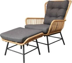 BUITEN Living Dex Wicker Loungestoel Tuin Incl. Wicker Voetenbank | Wicker + Aluminium | Bamboe Antraciet -Tuinmeubilair Verkoopwinkel 1200x1056