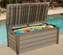 Keter Brushwood Opbergbox - Kussenbox - 455L - 145x69,7x60,3cm - Taupe -Tuinmeubilair Verkoopwinkel 1200x1057 1