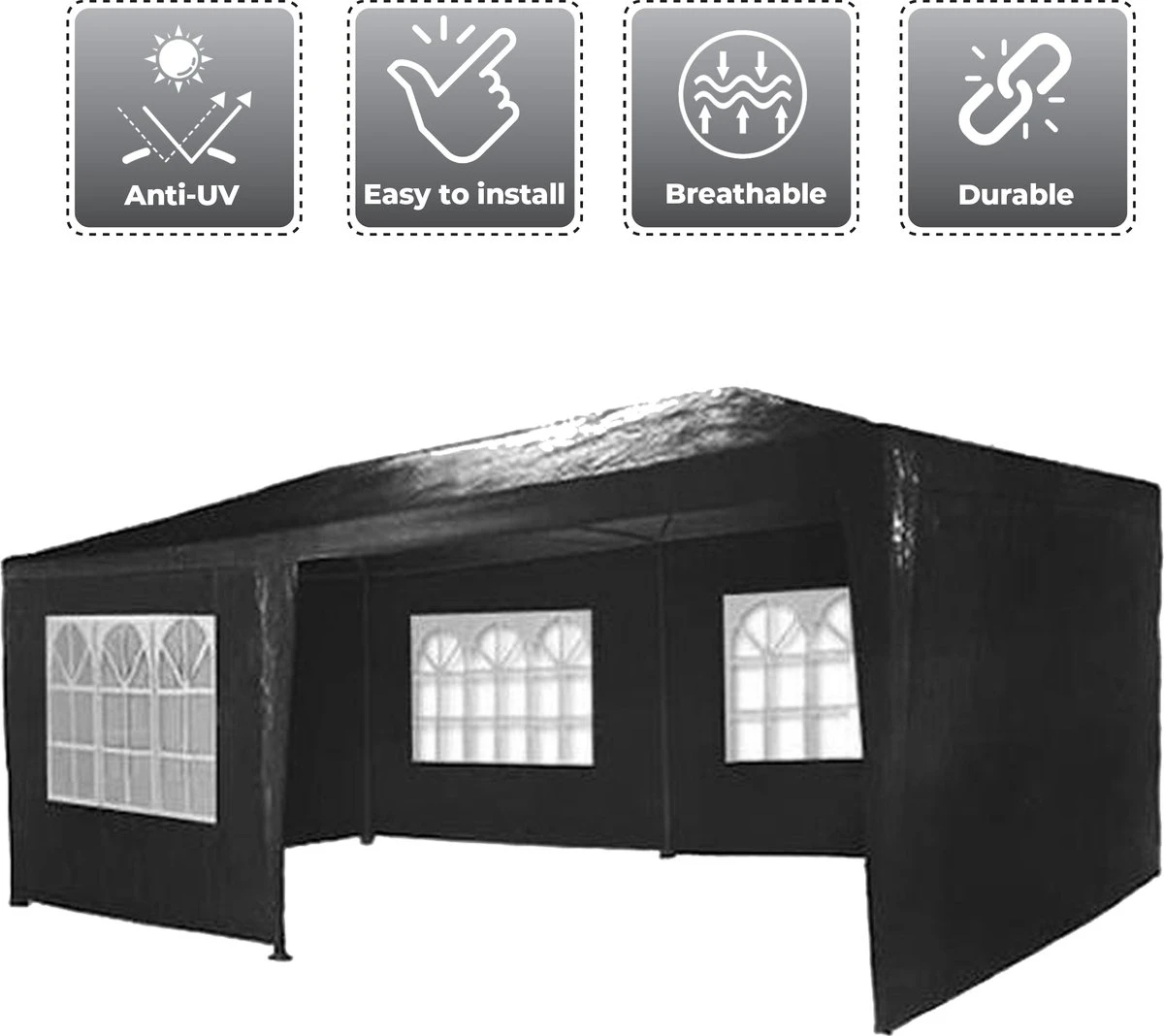 MaxxGarden Partytent - Paviljoen - 3x6m - Incl. Zijwanden - Waterdicht - Zwart 5 MaxxGarden Partytent - Paviljoen - 3x6m - Incl. Zijwanden - Waterdicht - Zwart - Afbeelding 5