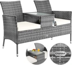 Casaria Polyrattan Tuinbank - Incl. Tafel & Kussens 7 Cm - Grijs -Tuinmeubilair Verkoopwinkel 1200x1084 1