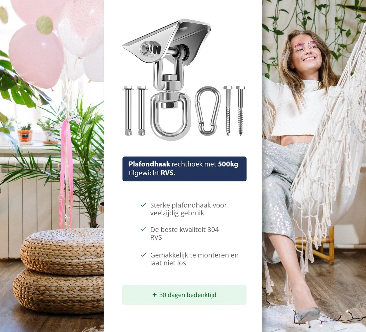 Plafondhaak - Ophangen Bokszak, Schommel En Hangstoel - Ophangsysteem - Ophanghaak - Plafondbeugel - RVS – 500kg Tilgewicht 3 Plafondhaak - Ophangen Bokszak, Schommel En Hangstoel - Ophangsysteem - Ophanghaak - Plafondbeugel - RVS – 500kg Tilgewicht - Afbeelding 3