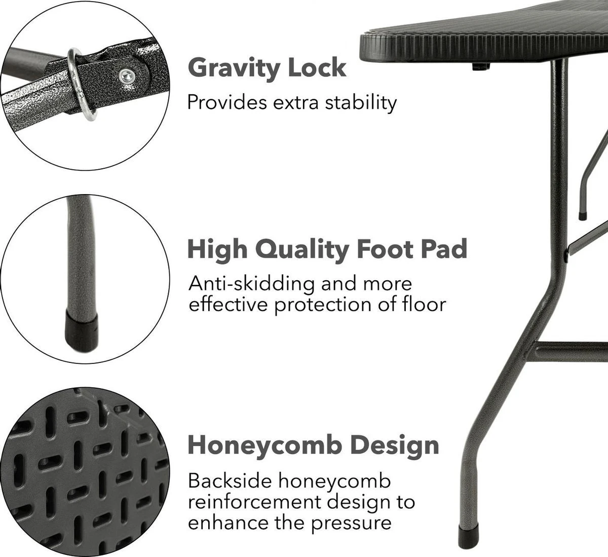 MaxxGarden Vouwtafel - Zwart - Rotanlook - 180x75x74 Cm 4 MaxxGarden Vouwtafel - Zwart - Rotanlook - 180x75x74 Cm - Afbeelding 4