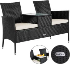 Casaria Polyrattan Tuinbank - Incl. Kussen - 143x55x88 Cm Zwart -Tuinmeubilair Verkoopwinkel 1200x1101