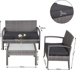 Casaria Polyrattan Loungeset – 2 Stoelen 1 Bank 1 Tafel - Antraciet -Tuinmeubilair Verkoopwinkel 1200x1104 1