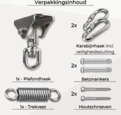 LFSY - Ophangsysteem - Universele Plafondhaak - Hangstoelen Binnen & Buiten - Ophanghaak – Bokszakken - Verandastoel - Zware Veer - RVS – 450kg – M8 -Tuinmeubilair Verkoopwinkel 1200x1131