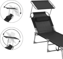 Ligstoel Met Hoofdsteun En Zon Bescherming Verstelbare Rugleuning Inklapbaar Donker Grijs Ligbed Tuin -Tuinmeubilair Verkoopwinkel 1200x1137