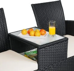 Casaria Polyrattan Tuinbank - Incl. Kussen - 143x55x88 Cm Zwart -Tuinmeubilair Verkoopwinkel 1200x1155 1
