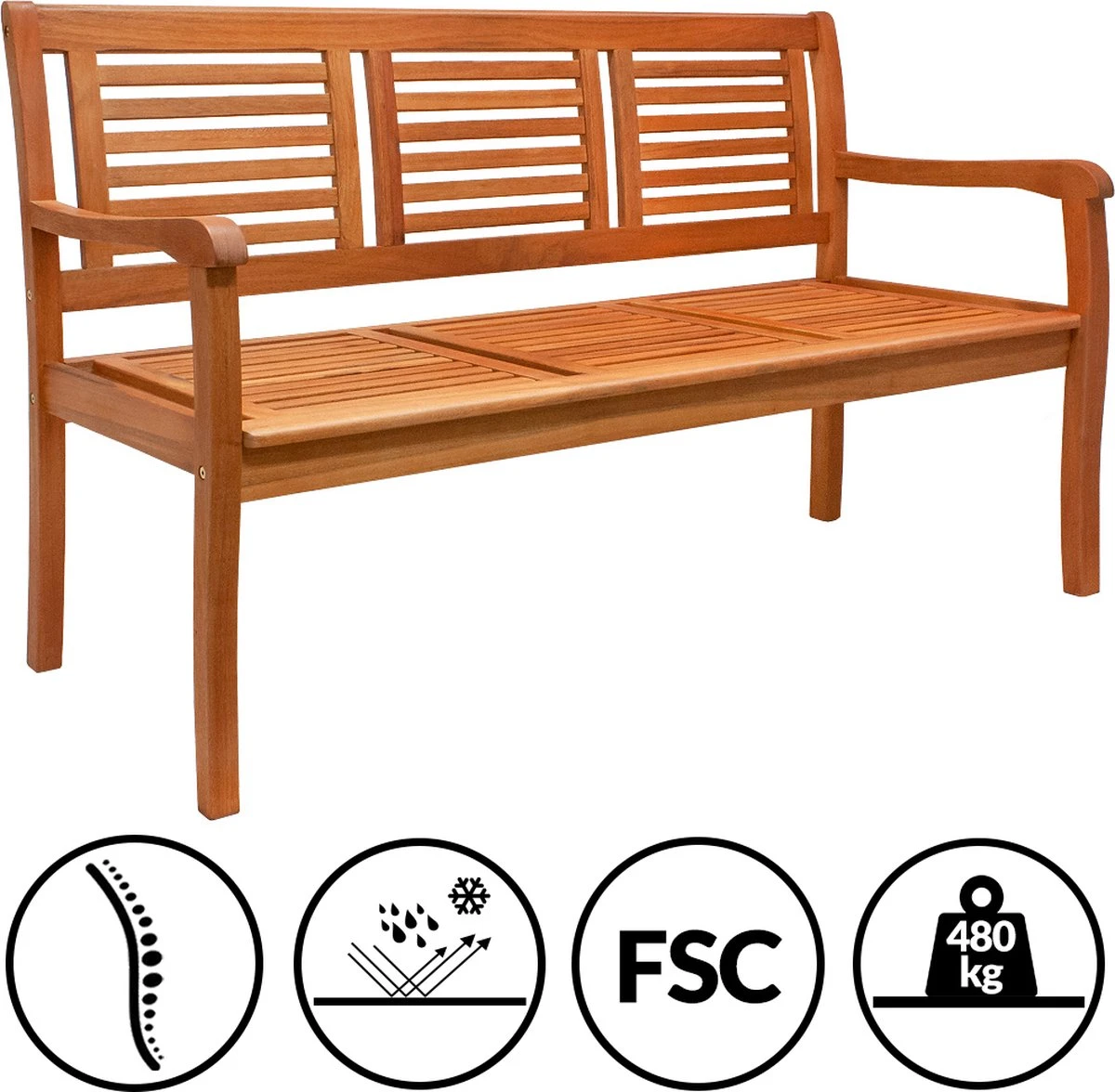 Casaria Tuinbank - FSC®-Gecertificeerd Eucalyptushout - 153cm Bruin 3 Casaria Tuinbank - FSC®-Gecertificeerd Eucalyptushout - 153cm Bruin - Afbeelding 3