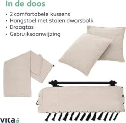 Vita5 XXL Hangstoel | Binnen&Buiten Hangnest | Incl. 2 Kussens En Boekenvak | Volwassenen&Kinderen | Hangmatstoel Tot 225kg | Beige -Tuinmeubilair Verkoopwinkel 1200x1178