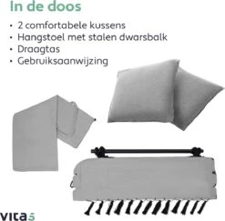 Vita5 XXL Hangstoel | Binnen&Buiten Hangnest | Incl. 2 Kussens En Boekenvak | Volwassenen&Kinderen | Hangmatstoel Tot 225kg | Grijs -Tuinmeubilair Verkoopwinkel 1200x1181