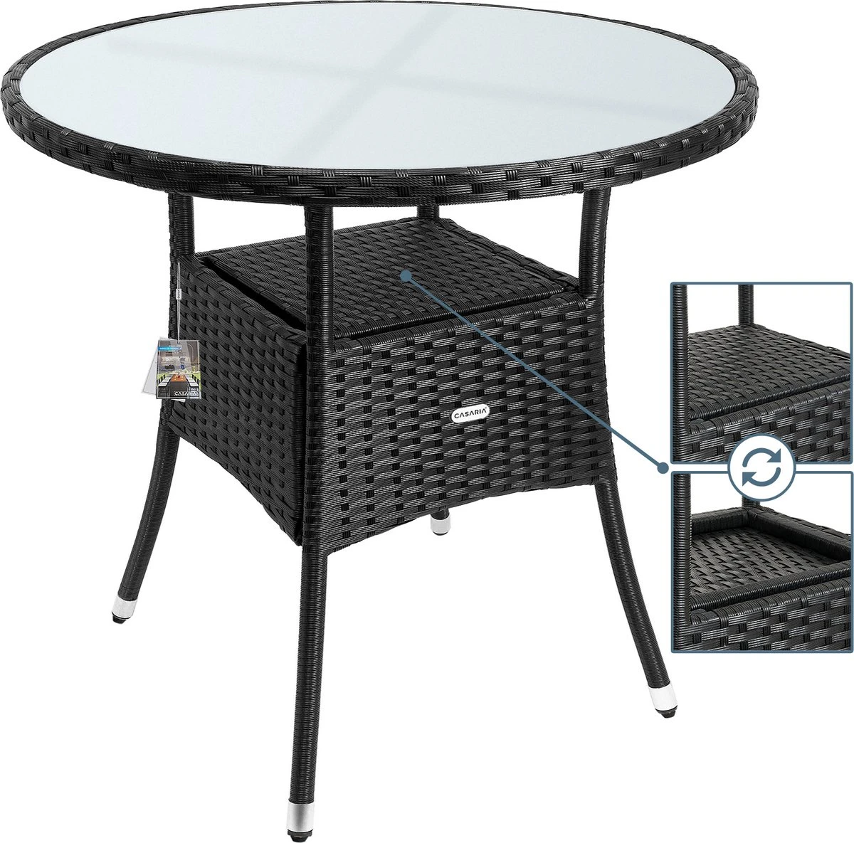 Casaria Polyrattan Bijzettafel 80cm Rond - 5mm Veiligheidsglas – Zwart 6 Casaria Polyrattan Bijzettafel 80cm Rond - 5mm Veiligheidsglas – Zwart - Afbeelding 6