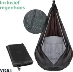 Vita5 Macramé Hangstoel - Voor Binnen En Buiten - Zonder Standaard - Incl. Kussen, Boekenvak En Beschermhoes - Tot 150kg - Grijs -Tuinmeubilair Verkoopwinkel 1200x1185
