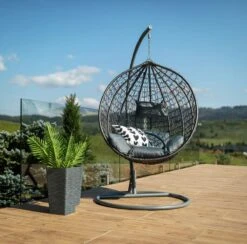 Bircim Hangstoel Ei/Egg-Vorm Met Dikke Kussens - Voor Binnen En Buiten - Incl. Standaard, Onderstel & Kussens - Antraciet -Tuinmeubilair Verkoopwinkel 1200x1187