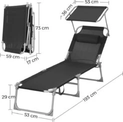Ligstoel Met Hoofdsteun En Zon Bescherming Verstelbare Rugleuning Inklapbaar Donker Grijs Ligbed Tuin -Tuinmeubilair Verkoopwinkel 1200x1189 1